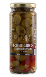 Оливки с прованскими травами с косточками GUSTORIA 358 г